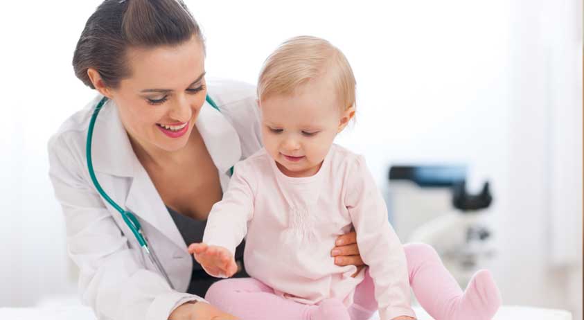 pediatric shelf exam with nurse and baby