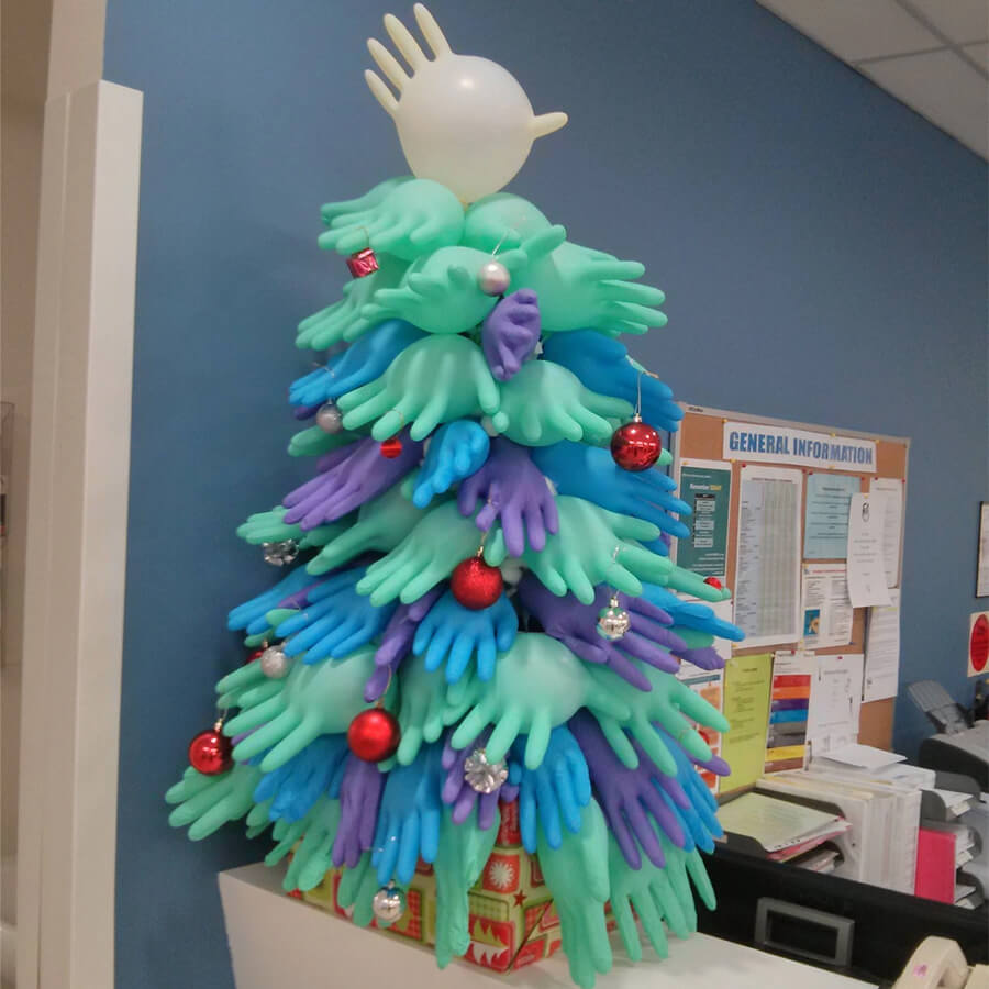 christmas tree made of gloves