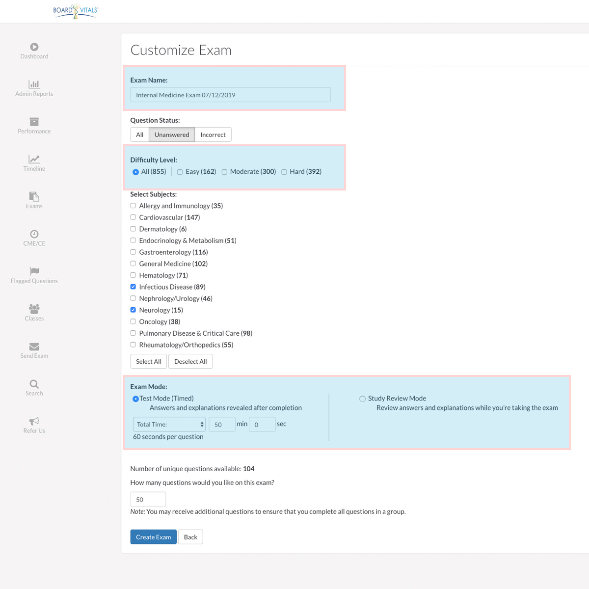BoardVitals question bank screenshot highlighting new features