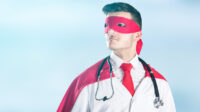 doctor dressed in superhero costume