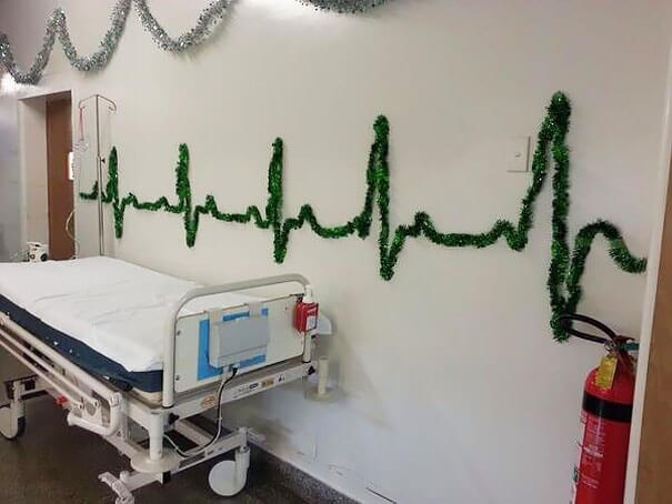 garland in a hospital for christmas