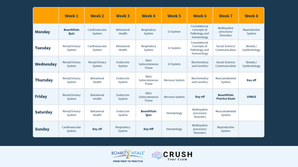 study schedule for usmle step 1