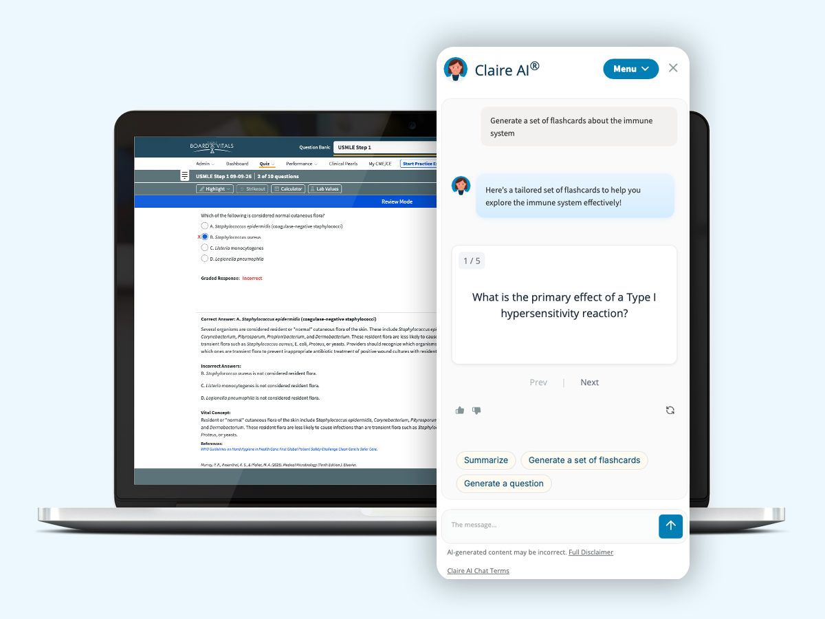 Claire AI BoardVitals flashcards feature